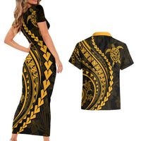 Polynesian Pride Couples Matching Short Sleeve Bodycon Dress and Hawaiian Shirt Turtle Hibiscus Luxury Style - Merigold LT7 - Wonder Print Shop