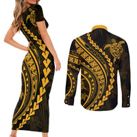 Polynesian Pride Couples Matching Short Sleeve Bodycon Dress and Long Sleeve Button Shirts Turtle Hibiscus Luxury Style - Merigold LT7 - Wonder Print Shop