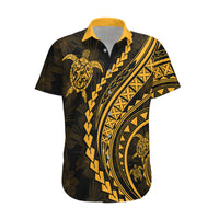Polynesian Pride Hawaiian Shirt Turtle Hibiscus Luxury Style - Merigold - Wonder Print Shop