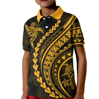 Polynesian Pride Kid Polo Shirt Turtle Hibiscus Luxury Style - Merigold - Wonder Print Shop