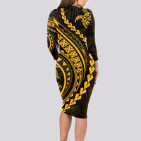 Polynesian Pride Long Sleeve Bodycon Dress Turtle Hibiscus Luxury Style - Merigold - Wonder Print Shop