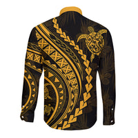 Polynesian Pride Long Sleeve Button Shirt Turtle Hibiscus Luxury Style - Merigold - Wonder Print Shop