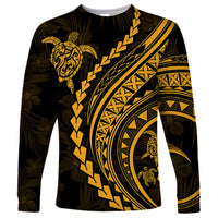 Polynesian Pride Long Sleeve Shirt Turtle Hibiscus Luxury Style - Merigold - Wonder Print Shop