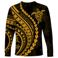 Polynesian Pride Long Sleeve Shirt Turtle Hibiscus Luxury Style - Merigold - Wonder Print Shop