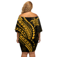 Polynesian Pride Off Shoulder Short Dress Turtle Hibiscus Luxury Style - Merigold - Wonder Print Shop