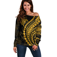 Polynesian Pride Off Shoulder Sweater Turtle Hibiscus Luxury Style - Merigold - Wonder Print Shop