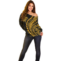 Polynesian Pride Off Shoulder Sweater Turtle Hibiscus Luxury Style - Merigold - Wonder Print Shop