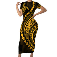Polynesian Pride Short Sleeve Bodycon Dress Turtle Hibiscus Luxury Style - Merigold - Wonder Print Shop