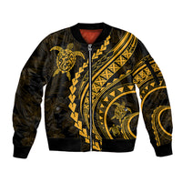 Polynesian Pride Sleeve Zip Bomber Jacket Turtle Hibiscus Luxury Style - Merigold - Wonder Print Shop