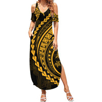 Polynesian Pride Summer Maxi Dress Turtle Hibiscus Luxury Style - Merigold - Wonder Print Shop