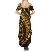 Polynesian Pride Summer Maxi Dress Turtle Hibiscus Luxury Style - Merigold - Wonder Print Shop