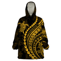 Polynesian Pride Wearable Blanket Hoodie Turtle Hibiscus Luxury Style - Merigold - Wonder Print Shop