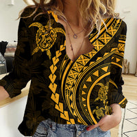 Polynesian Pride Women Casual Shirt Turtle Hibiscus Luxury Style - Merigold - Wonder Print Shop