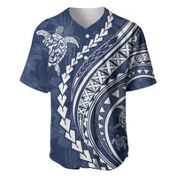 Polynesian Pride Baseball Jersey Turtle Hibiscus Luxury Style - Navy LT7 - Wonder Print Shop