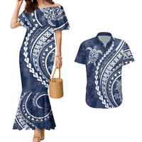 Polynesian Pride Couples Matching Mermaid Dress and Hawaiian Shirt Turtle Hibiscus Luxury Style - Navy LT7 - Wonder Print Shop