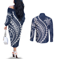 polynesian-pride-couples-matching-off-the-shoulder-long-sleeve-dress-and-long-sleeve-button-shirts-turtle-hibiscus-luxury-style-navy