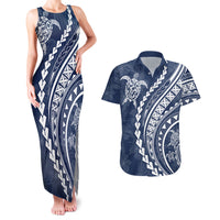 Polynesian Pride Couples Matching Tank Maxi Dress and Hawaiian Shirt Turtle Hibiscus Luxury Style - Navy LT7 - Wonder Print Shop