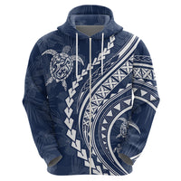 Polynesian Pride Hoodie Turtle Hibiscus Luxury Style - Navy - Wonder Print Shop