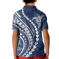 Polynesian Pride Kid Polo Shirt Turtle Hibiscus Luxury Style - Navy - Wonder Print Shop