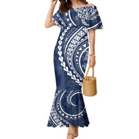 Polynesian Pride Mermaid Dress Turtle Hibiscus Luxury Style - Navy - Wonder Print Shop
