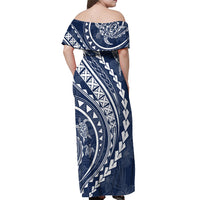 Polynesian Pride Off Shoulder Maxi Dress Turtle Hibiscus Luxury Style - Navy - Wonder Print Shop
