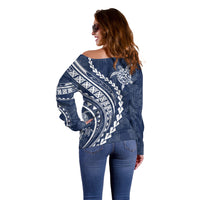 Polynesian Pride Off Shoulder Sweater Turtle Hibiscus Luxury Style - Navy - Wonder Print Shop