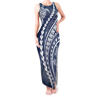 Polynesian Pride Tank Maxi Dress Turtle Hibiscus Luxury Style - Navy - Wonder Print Shop