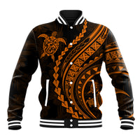 Polynesian Pride Baseball Jacket Turtle Hibiscus Luxury Style - Orange LT7 - Wonder Print Shop