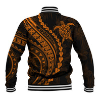 Polynesian Pride Baseball Jacket Turtle Hibiscus Luxury Style - Orange LT7 - Wonder Print Shop