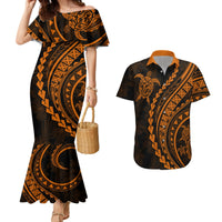 Polynesian Pride Couples Matching Mermaid Dress and Hawaiian Shirt Turtle Hibiscus Luxury Style - Orange LT7 - Wonder Print Shop
