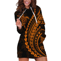 Polynesian Pride Hoodie Dress Turtle Hibiscus Luxury Style - Orange - Wonder Print Shop