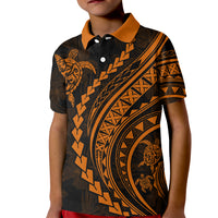 Polynesian Pride Kid Polo Shirt Turtle Hibiscus Luxury Style - Orange - Wonder Print Shop