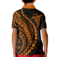 Polynesian Pride Kid Polo Shirt Turtle Hibiscus Luxury Style - Orange - Wonder Print Shop