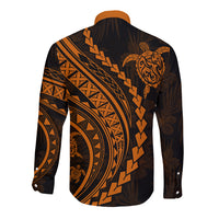Polynesian Pride Long Sleeve Button Shirt Turtle Hibiscus Luxury Style - Orange - Wonder Print Shop