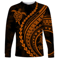 Polynesian Pride Long Sleeve Shirt Turtle Hibiscus Luxury Style - Orange - Wonder Print Shop