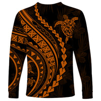 Polynesian Pride Long Sleeve Shirt Turtle Hibiscus Luxury Style - Orange - Wonder Print Shop