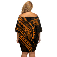 Polynesian Pride Off Shoulder Short Dress Turtle Hibiscus Luxury Style - Orange - Wonder Print Shop