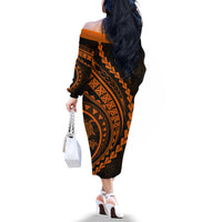 Polynesian Pride Off The Shoulder Long Sleeve Dress Turtle Hibiscus Luxury Style - Orange - Wonder Print Shop