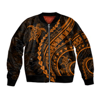 Polynesian Pride Sleeve Zip Bomber Jacket Turtle Hibiscus Luxury Style - Orange - Wonder Print Shop
