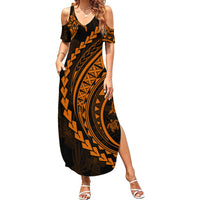 Polynesian Pride Summer Maxi Dress Turtle Hibiscus Luxury Style - Orange - Wonder Print Shop