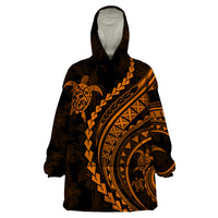 Polynesian Pride Wearable Blanket Hoodie Turtle Hibiscus Luxury Style - Orange - Wonder Print Shop