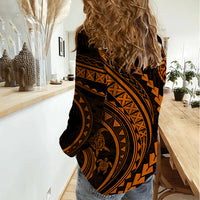 Polynesian Pride Women Casual Shirt Turtle Hibiscus Luxury Style - Orange - Wonder Print Shop