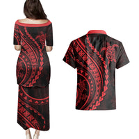 Polynesian Pride Couples Matching Puletasi Dress and Hawaiian Shirt Turtle Hibiscus Luxury Style - Rose LT7 - Wonder Print Shop