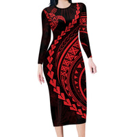 Polynesian Pride Long Sleeve Bodycon Dress Turtle Hibiscus Luxury Style - Rose - Wonder Print Shop