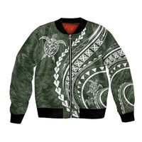 Polynesian Pride Bomber Jacket Turtle Hibiscus Luxury Style - Sage LT7 - Wonder Print Shop