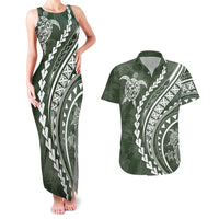 Polynesian Pride Couples Matching Tank Maxi Dress and Hawaiian Shirt Turtle Hibiscus Luxury Style - Sage LT7 - Wonder Print Shop