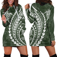 Polynesian Pride Hoodie Dress Turtle Hibiscus Luxury Style - Sage - Wonder Print Shop