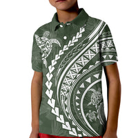 Polynesian Pride Kid Polo Shirt Turtle Hibiscus Luxury Style - Sage - Wonder Print Shop