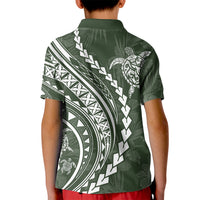 Polynesian Pride Kid Polo Shirt Turtle Hibiscus Luxury Style - Sage - Wonder Print Shop