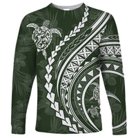 Polynesian Pride Long Sleeve Shirt Turtle Hibiscus Luxury Style - Sage - Wonder Print Shop